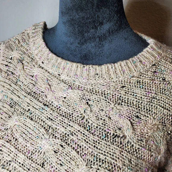 cb Established 1962 Beige Asymmetrical Sequin Knit Crewneck Sweater Size 1X - Picture 7 of 16